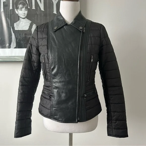 Danier Quilted Moto Jacket Coat with Leather Panels - Picture 2 of 9